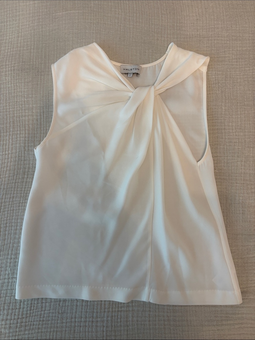 Halston Heritage Cream Asymmetrical Twist, Sleeveless Top